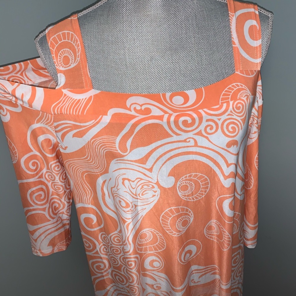 SEVEN KARAT 2X Cold Shoulder Plus Size Shirt summer  peach & white